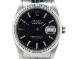 Pre Owned Mens Rolex Stainless Steel Datejust with a Black Dial 16220