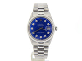 Pre Owned Mens Rolex Stainless Steel Datejust Blue Diamond 1603