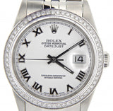 Pre Owned Mens Rolex Stainless Steel Datejust Diamond with a White Roman Dial 16