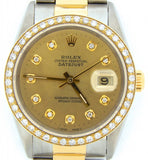 Pre Owned Mens Rolex Two-Tone Datejust Diamond Gold Champagne 16233
