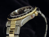 PRE OWNED MENS ROLEX TWO-TONE GMT-MASTER II WITH A BLACK DIAL 16713