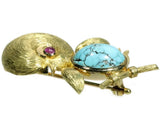 50s comical bird on branch brooch