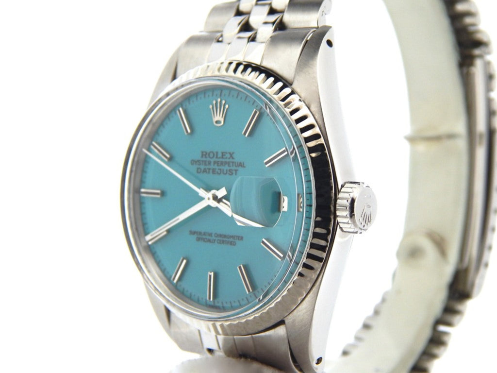 Pre Owned Mens Rolex Stainless Steel Datejust with a Turquoise Dial 1601