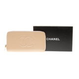 Chanel Beige Grained Zip Around Wallet