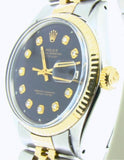 Pre Owned Mens Rolex Two-Tone Datejust with a Black Diamond Dial 1601
