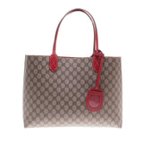 Gucci 368568 Red Leather / Ebony GG Supreme Canvas Reversible Large Tote Bag