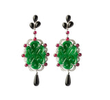 Carved jade Chinese tassel knot earrings