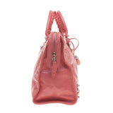 Balenciaga Pink Lambskin Silver Giant 12 City Motorcycle Handbag
