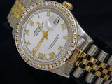 Pre Owned Mens Rolex Two-Tone Datejust Diamond with a White Roman Dial 16013