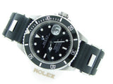 PRE OWNED MENS ROLEX STAINLESS STEEL SUBMARINER DATE WITH A BLACK DIAL 16610