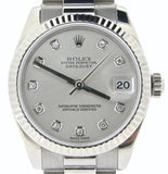 Pre Owned Mid-Size Rolex White Gold Diamond Datejust with a Silver Dial 178279