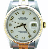 Pre Owned Mens Rolex Two-Tone Datejust with a White Arabic Dial 16233