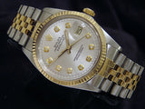 Pre Owned Mens Rolex Two-Tone Datejust Silver Diamond 16013