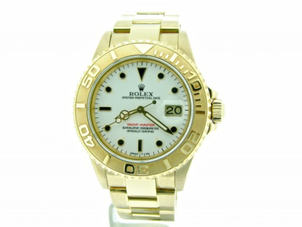 PRE OWNED MENS ROLEX YELLOW GOLD YACHT-MASTER DATE WITH A WHITE DIAL 16628