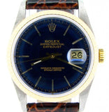 Pre Owned Mens Rolex Two-Tone Datejust with a Blue Dial 16233