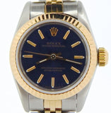 PRE OWNED LADIES ROLEX TWO-TONE OYSTER PERPETUAL WITH A BLUE DIAL 67193