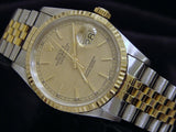 Pre Owned Mens Rolex Two-Tone Datejust with a Gold Linen Dial 16233
