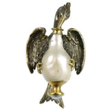 French Antique Baroque Pearl and Silver Stork Ring ca.1850