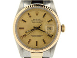 Pre Owned Mens Rolex Two-Tone Datejust with a Gold Champagne Dial 16013
