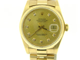 Pre Owned Mens Rolex Yellow Gold Datejust with a Gold Diamond Dial 16018