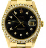 Pre Owned Mens Rolex Yellow Gold Datejust Diamond Black 16018