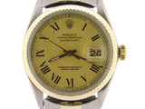 Pre Owned Mens Rolex Two-Tone Datejust with a Gold Roman Dial 1601