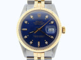 Pre Owned Mens Rolex Two-Tone Datejust with a Blue Diamond Dial 16013