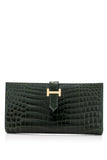 Vert Emeraude Porosus Crocodile Lisse Bearn Wallet
