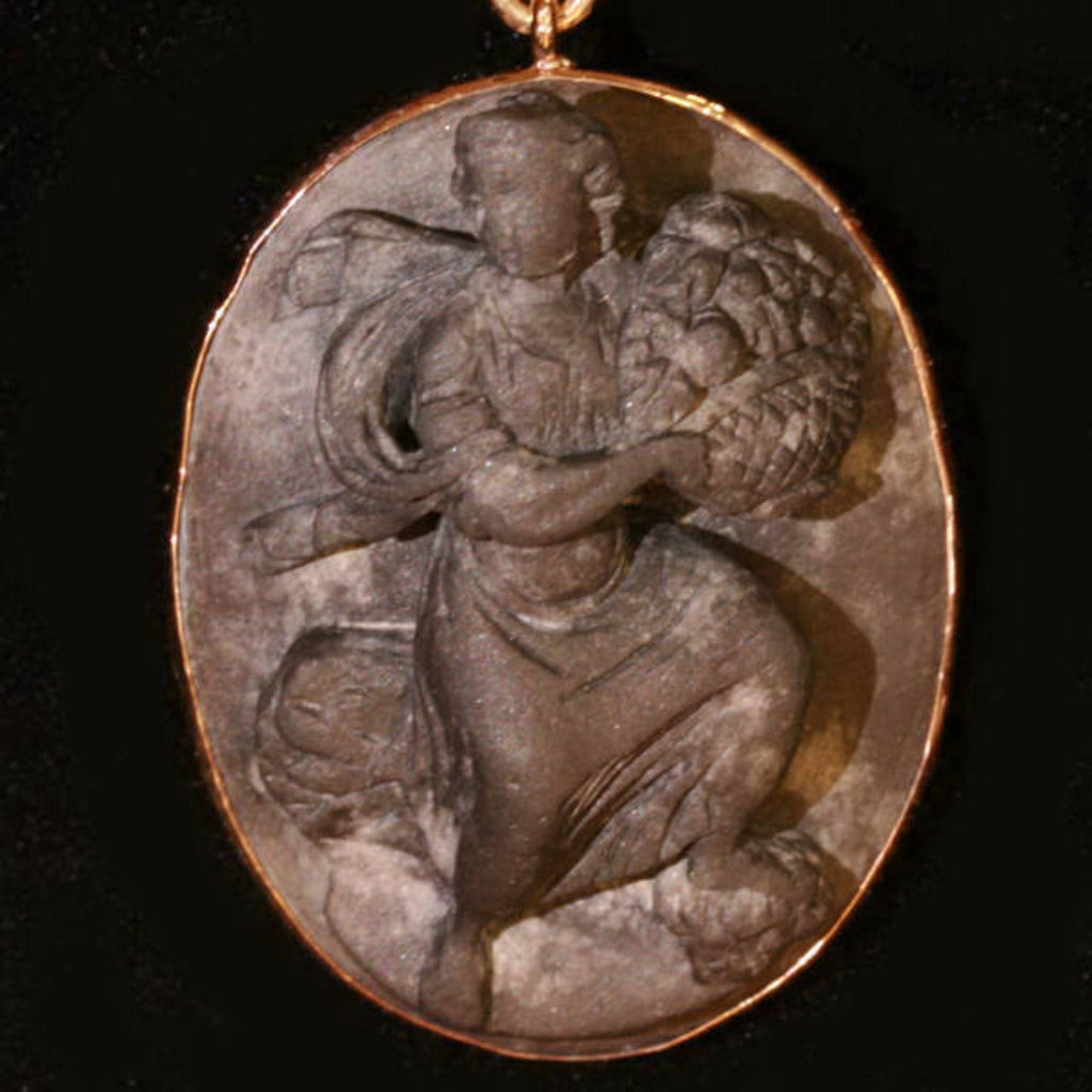 Lavastone high relief cameo gold pendant
