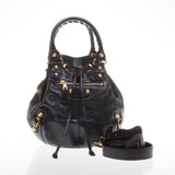Balenciaga Black Lambskin Gold Giant 12 Mini Pom Pon Handbag