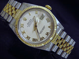 Pre Owned Mens Rolex Two-Tone Datejust with an Ivory Roman Dial 16013