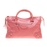 Balenciaga Pink Lambskin Silver Giant 12 City Motorcycle Handbag