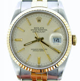 Pre Owned Mens Rolex Two-Tone Datejust with a Silver Dial 16233