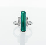 18K W Gold, Green Tourmaline & Dia Ring