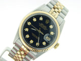 Pre Owned Mens Rolex Two-Tone Datejust with a Black Diamond Dial 16013