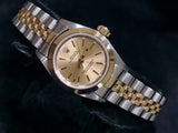 PRE OWNED LADIES ROLEX TWO-TONE OYSTER PERPETUAL WITH A CHAMPAGNE DIAL 67183