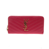 YSL / Saint Laurent 358094 Fuchsia Matelasse Calf Leather Zip Around Long Wallet