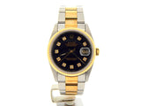 Pre Owned Mens Rolex Two-Tone Datejust with a Black Diamond Dial 16233