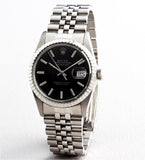 Pre Owned Mens Rolex Stainless Steel Datejust with a Black Dial 16030