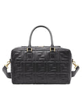 Small Boston FF Embossed Black Leather Duffle Bag