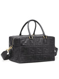 Small Boston FF Embossed Black Leather Duffle Bag
