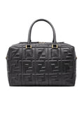 Small Boston FF Embossed Black Leather Duffle Bag