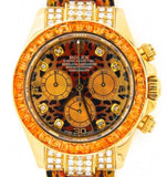 PRE OWNED MENS ROLEX YELLOW GOLD LEOPARD DIAMOND SAPPHIRE DAYTONA 116518